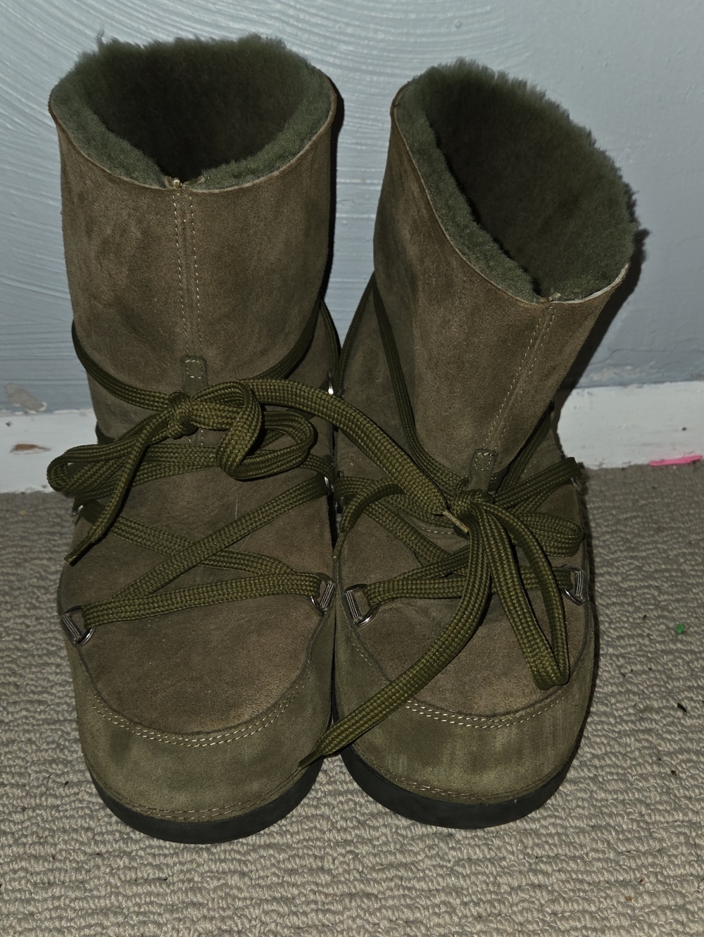 Bogner Olive Suede Lace-Up Winter Boots